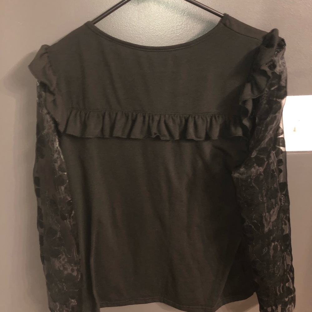Black long sleeve blouse with sheer sleeves